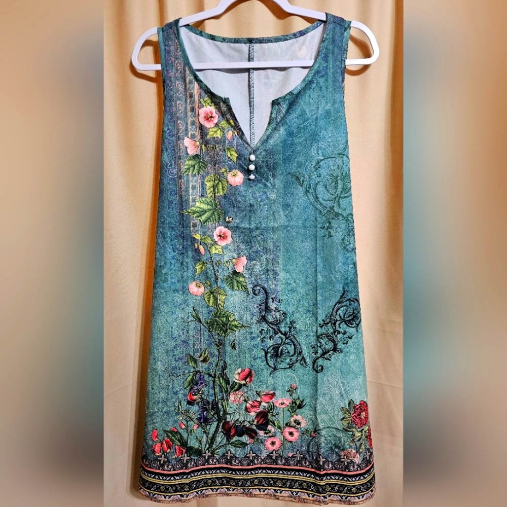 Floral Green Sleeveless Summer Dress